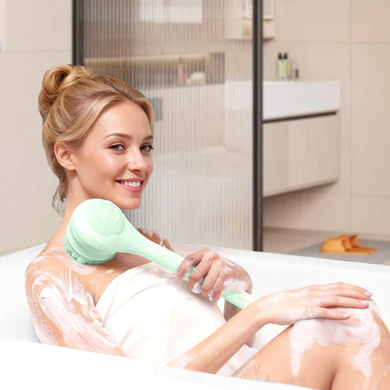 Electric Body Brush with Dual Handles – Waterproof Rotating Bath Scrubber, 3 Replaceable Heads, USB-C Charging, 2 Speeds(Green).