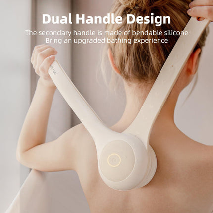Electric Body Brush with Dual Handles – Waterproof Rotating Bath Scrubber, 3 Replaceable Heads, USB-C Charging, 2 Speeds(Milk coffee).