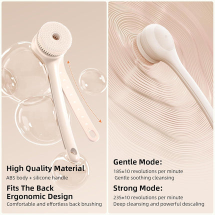 Electric Body Brush with Dual Handles – Waterproof Rotating Bath Scrubber, 3 Replaceable Heads, USB-C Charging, 2 Speeds(Milk coffee).