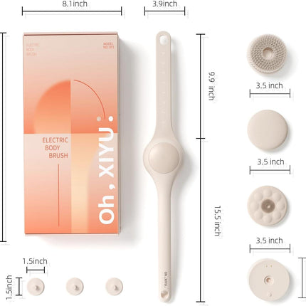 Electric Body Brush with Dual Handles – Waterproof Rotating Bath Scrubber, 3 Replaceable Heads, USB-C Charging, 2 Speeds(Milk coffee).