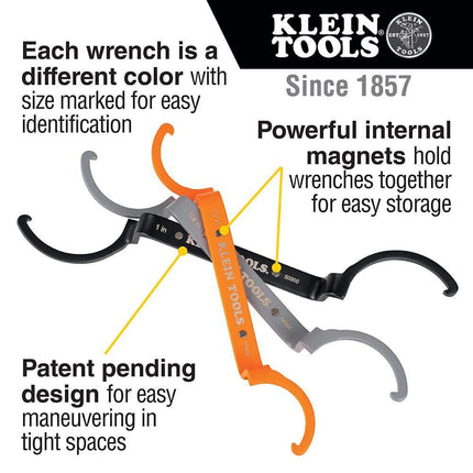 Orange Conduit Lockout Wrench Set – 3-Piece Offset Tool for 1/2", 3/4", 1" Pipe Nuts | Magnetic Storage & Hooked Tip Design | Ideal for Tight Spaces.