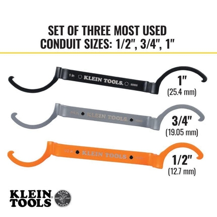 Orange Conduit Lockout Wrench Set – 3-Piece Offset Tool for 1/2", 3/4", 1" Pipe Nuts | Magnetic Storage & Hooked Tip Design | Ideal for Tight Spaces.