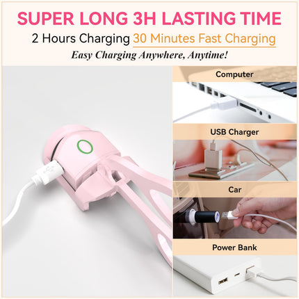 Electric Heated Eyelash Curler – 24H Long-Lasting Curl, USB Rechargeable, Dual Temperature Modes, Fast Heating in 10 Seconds, Portable & Lightweight (Pink).