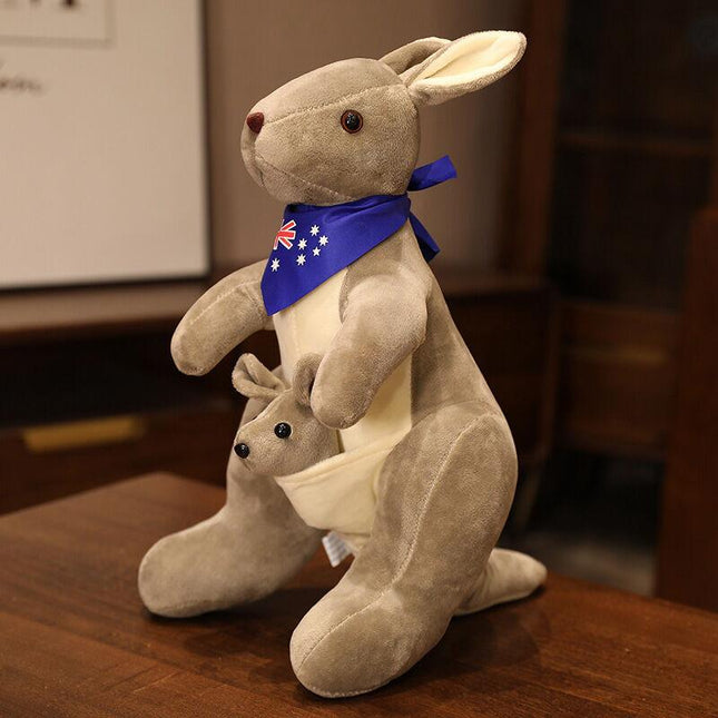 Kangaroo Stuffed Animal with Joey in Pouch & Australia Scarf - Soft Cuddly Plush Toy(55cm, light grey)| Other Colors Available in Store.