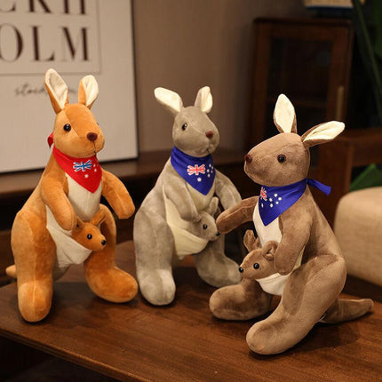 Kangaroo Stuffed Animal with Joey in Pouch & Australia Scarf - Soft Cuddly Plush Toy(55cm, light grey)| Other Colors Available in Store.