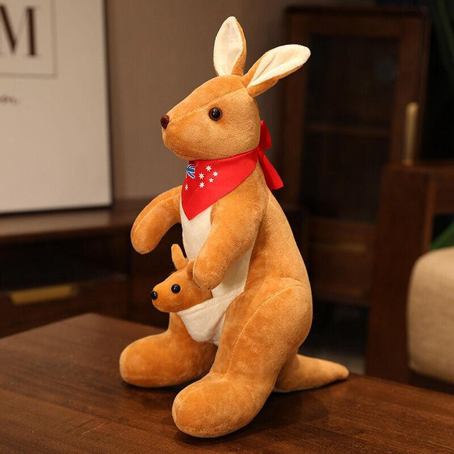Kangaroo Stuffed Animal with Joey in Pouch & Australia Scarf - Soft Cuddly Plush Toy(32cm,light brown
)| Other Colors Available in Store.