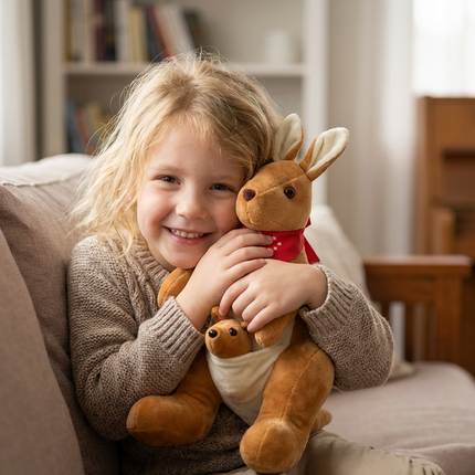 Kangaroo Stuffed Animal with Joey in Pouch & Australia Scarf - Soft Cuddly Plush Toy(55cm, light brown
)| Other Colors Available in Store.