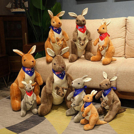 Kangaroo Stuffed Animal with Joey in Pouch & Australia Scarf - Soft Cuddly Plush Toy(45cm, Dark brown
)| Other Colors Available in Store.