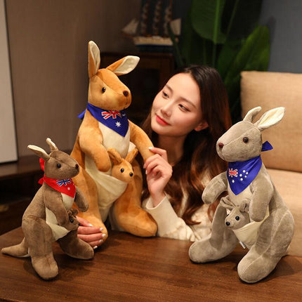 Kangaroo Stuffed Animal with Joey in Pouch & Australia Scarf - Soft Cuddly Plush Toy(55cm, Dark brown
)| Other Colors Available in Store.