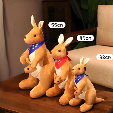 Kangaroo Stuffed Animal with Joey in Pouch & Australia Scarf - Soft Cuddly Plush Toy(55cm, Dark brown
)| Other Colors Available in Store.