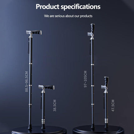 Lightweight Foldable Walking Cane: Adjustable Dual-Mode (T/Grip) Stick – 0.26kg, Portable for Daily/Hiking Use.