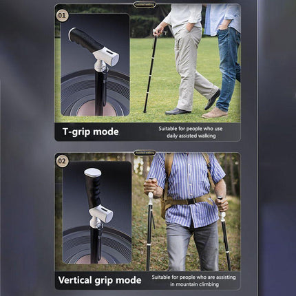 Lightweight Foldable Walking Cane: Adjustable Dual-Mode (T/Grip) Stick – 0.26kg, Portable for Daily/Hiking Use.
