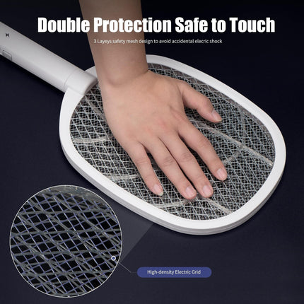 Dual-Mode UV Electric Mosquito Swatter with LED Attraction & 3000V Zapper – Rechargeable Bug Killer for Indoor and Outdoor Use (White).