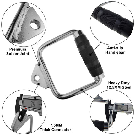 Solid D-Handle Cable Attachment for Home Gym & Cable Machine – Chrome-Finished Steel Bar with Anti-Slip Grip (Black) |.