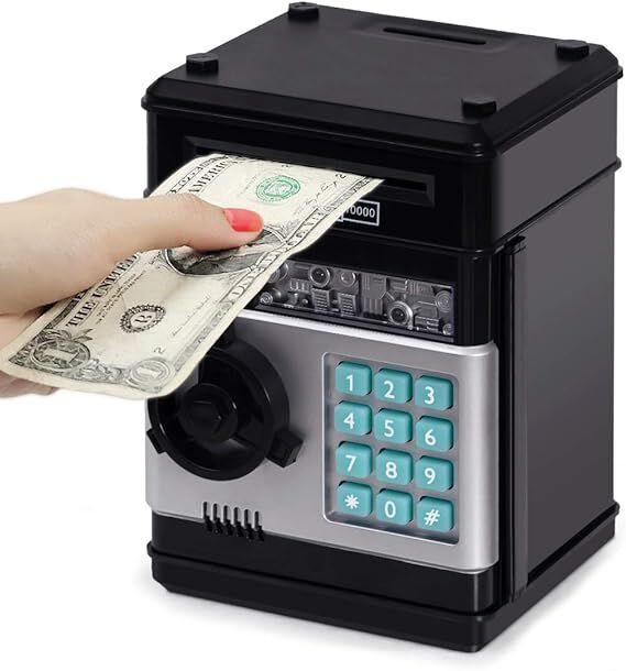 Smart ATM Piggy Bank with Password Lock & Coin Slot – Educational Money Box for Kids, Saves Coins & Bills (Black) | Other Colors Available In-Store.