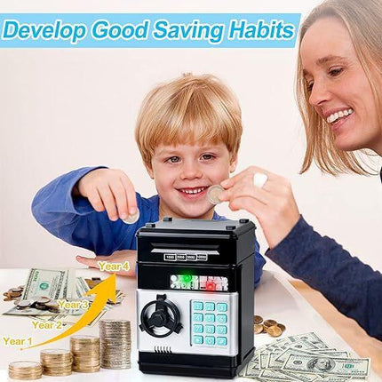 Smart ATM Piggy Bank with Password Lock & Coin Slot – Educational Money Box for Kids, Saves Coins & Bills (Black) | Other Colors Available In-Store.