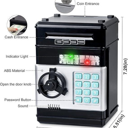 Smart ATM Piggy Bank with Password Lock & Coin Slot – Educational Money Box for Kids, Saves Coins & Bills (Black) | Other Colors Available In-Store.