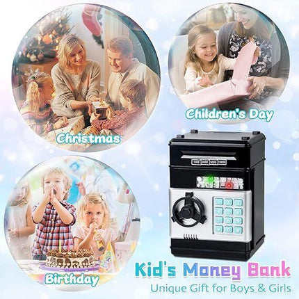 Smart ATM Piggy Bank with Password Lock & Coin Slot – Educational Money Box for Kids, Saves Coins & Bills (Black) | Other Colors Available In-Store.