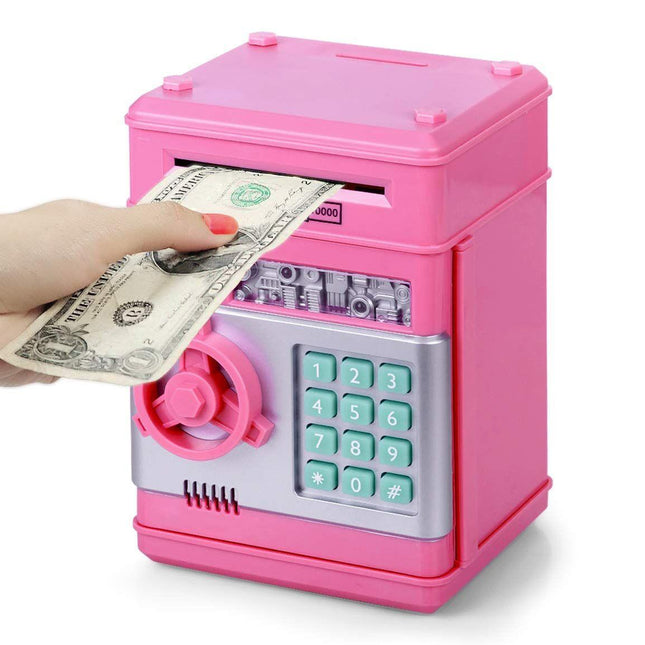 Smart ATM Piggy Bank with Password Lock & Coin Slot – Educational Money Box for Kids, Saves Coins & Bills (Pink) | Other Colors Available In-Store.