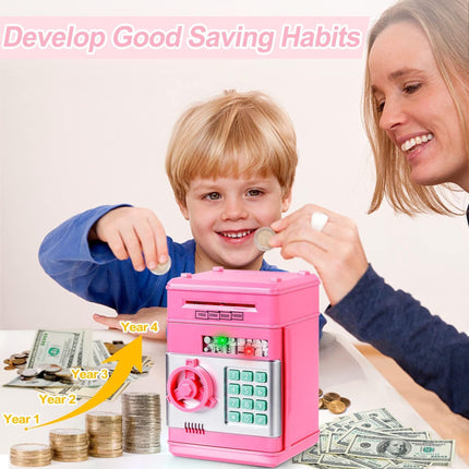 Smart ATM Piggy Bank with Password Lock & Coin Slot – Educational Money Box for Kids, Saves Coins & Bills (Pink) | Other Colors Available In-Store.