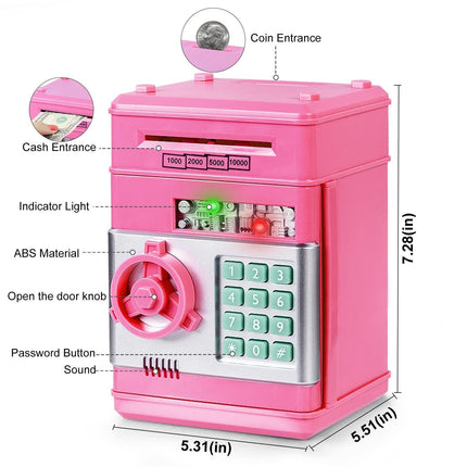 Smart ATM Piggy Bank with Password Lock & Coin Slot – Educational Money Box for Kids, Saves Coins & Bills (Pink) | Other Colors Available In-Store.