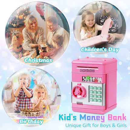 Smart ATM Piggy Bank with Password Lock & Coin Slot – Educational Money Box for Kids, Saves Coins & Bills (Pink) | Other Colors Available In-Store.