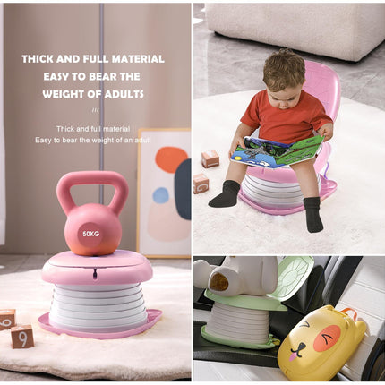 Portable Folding Potty for Toddlers – Compact Travel Toilet with Cat Design, Easy to Carry & Clean, Ideal for Home, Car, Camping, Outdoor Use (Pink).