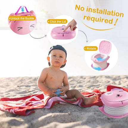 Portable Folding Potty for Toddlers – Compact Travel Toilet with Cat Design, Easy to Carry & Clean, Ideal for Home, Car, Camping, Outdoor Use (Pink).