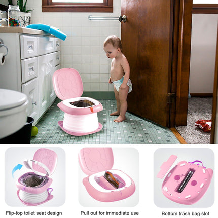 Portable Folding Potty for Toddlers – Compact Travel Toilet with Cat Design, Easy to Carry & Clean, Ideal for Home, Car, Camping, Outdoor Use (Pink).