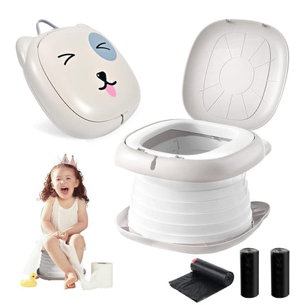 Portable Folding Potty for Toddlers – Compact Travel Toilet with Cat Design, Easy to Carry & Clean, Ideal for Home, Car, Camping, Outdoor Use (Grey).