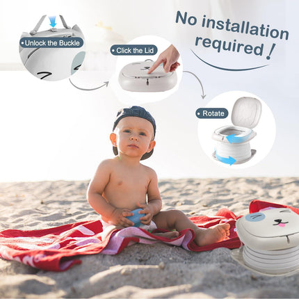 Portable Folding Potty for Toddlers – Compact Travel Toilet with Cat Design, Easy to Carry & Clean, Ideal for Home, Car, Camping, Outdoor Use (Grey).