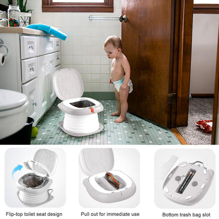 Portable Folding Potty for Toddlers – Compact Travel Toilet with Cat Design, Easy to Carry & Clean, Ideal for Home, Car, Camping, Outdoor Use (Grey).