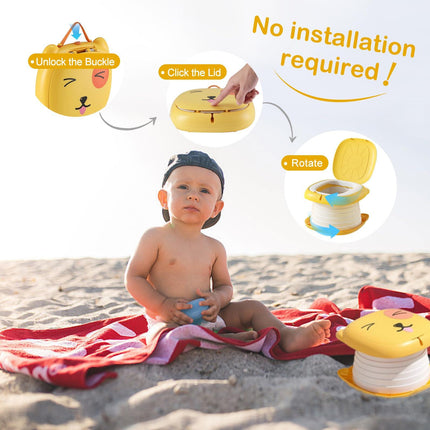 Portable Folding Potty for Toddlers – Compact Travel Toilet with Cat Design, Easy to Carry & Clean, Ideal for Home, Car, Camping, Outdoor Use (Yellow).