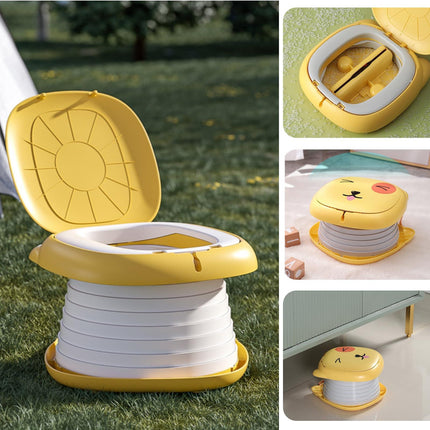 Portable Folding Potty for Toddlers – Compact Travel Toilet with Cat Design, Easy to Carry & Clean, Ideal for Home, Car, Camping, Outdoor Use (Yellow).