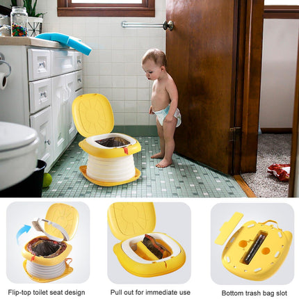 Portable Folding Potty for Toddlers – Compact Travel Toilet with Cat Design, Easy to Carry & Clean, Ideal for Home, Car, Camping, Outdoor Use (Yellow).