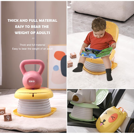 Portable Folding Potty for Toddlers – Compact Travel Toilet with Cat Design, Easy to Carry & Clean, Ideal for Home, Car, Camping, Outdoor Use (Yellow).