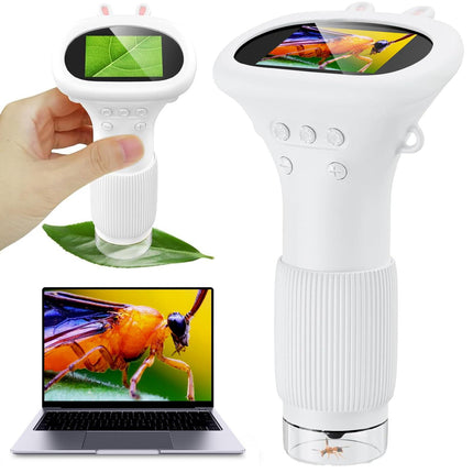 Student Digital Microscope for Kids – Portable 1000x Magnification Handheld Scope with 2 Inch HD Screen, LED Light & Photo Storage, Ideal for Science Class and Outdoor Exploration (White).