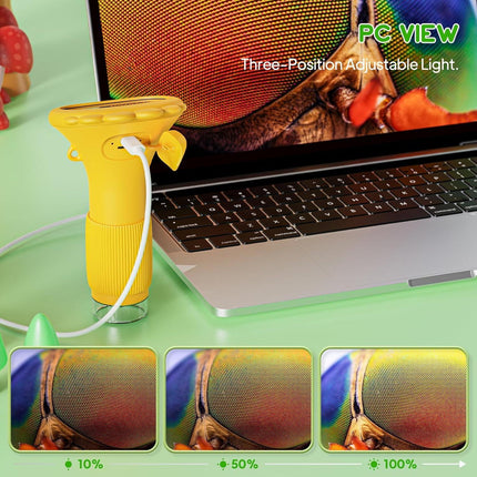 Student Digital Microscope for Kids – Portable 1000x Magnification Handheld Scope with 2 Inch HD Screen, LED Light & Photo Storage, Ideal for Science Class and Outdoor Exploration (Yellow).