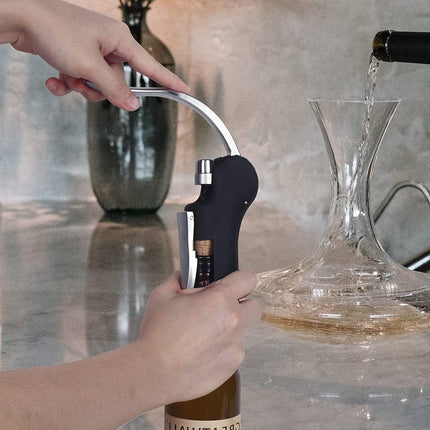 Goose-Style Rapid Wine Opener Set 20 x 13 cm – Heavy-Duty Lever Corkscrew with Foil Cutter, Pourer, Stopper, and Extra Spiral Worm – Premium Stainless Steel Wine Kit in Gift Box (Black).