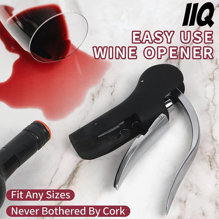 Goose-Style Rapid Wine Opener Set 20 x 13 cm – Heavy-Duty Lever Corkscrew with Foil Cutter, Pourer, Stopper, and Extra Spiral Worm – Premium Stainless Steel Wine Kit in Gift Box (Black).