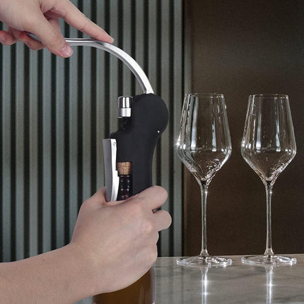 Goose-Style Rapid Wine Opener Set 20 x 13 cm – Heavy-Duty Lever Corkscrew with Foil Cutter, Pourer, Stopper, and Extra Spiral Worm – Premium Stainless Steel Wine Kit in Gift Box (Black).