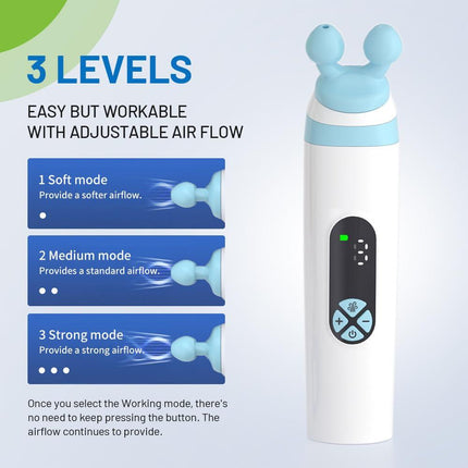Electric Ear Pressure Relief Device – 3-Mode Adjustable Airflow for Travel, Diving & Altitude – Eustachian Tube Unblocker with LED Display & Type-C Charging (White).