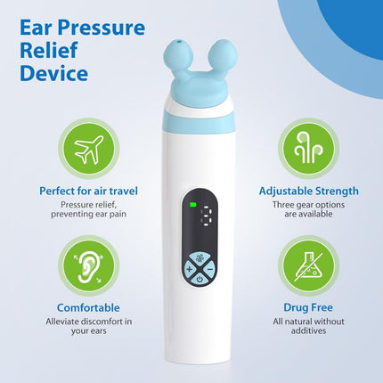Electric Ear Pressure Relief Device – 3-Mode Adjustable Airflow for Travel, Diving & Altitude – Eustachian Tube Unblocker with LED Display & Type-C Charging (White).