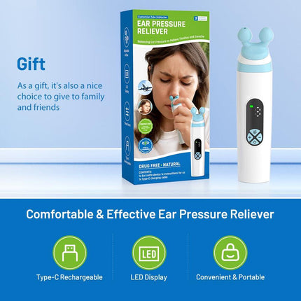 Electric Ear Pressure Relief Device – 3-Mode Adjustable Airflow for Travel, Diving & Altitude – Eustachian Tube Unblocker with LED Display & Type-C Charging (White).