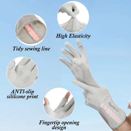 UV Protective Driving Gloves for Women – UPF 50+ Sunscreen Gloves with Touchscreen Function & Anti-Slip Palm, Long Cuff for Hiking, Cycling, Fishing, Golfing (Pink).