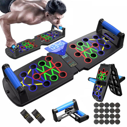 Smart Push-Up Bar with Counter & Timer – Foldable Home Workout Board for Chest, Shoulders, Back & Triceps Training (Black).