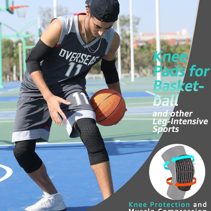 Honeycomb Knee Pads for Kids, Teens & Adults – Protective Compression Knee Guards for Basketball, Football, Cycling & Running(Black,M).