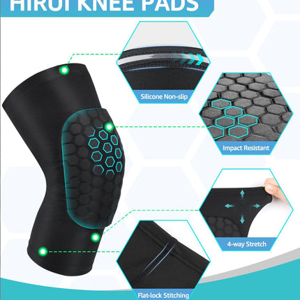 Honeycomb Knee Pads for Kids, Teens & Adults – Protective Compression Knee Guards for Basketball, Football, Cycling & Running(Black,XL).