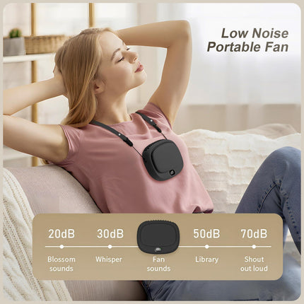 Portable Neck Fan with 5 Speeds – Rechargeable USB Mini Fan for Outdoor Travel, Work & Camping – Silent Personal Cooling Fan (Black).