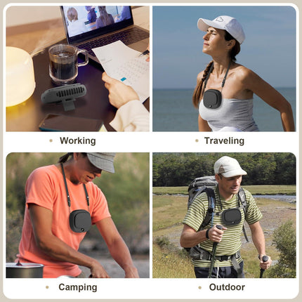 Portable Neck Fan with 5 Speeds – Rechargeable USB Mini Fan for Outdoor Travel, Work & Camping – Silent Personal Cooling Fan (Black).